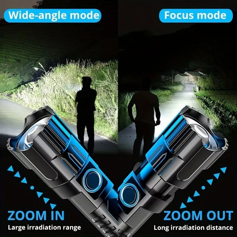 Super Bright Edc Telescopic Zoom Linterna 3 Lighting Modes Lanterns USB Rechargeable LED Torch Light Tactical Flashlight